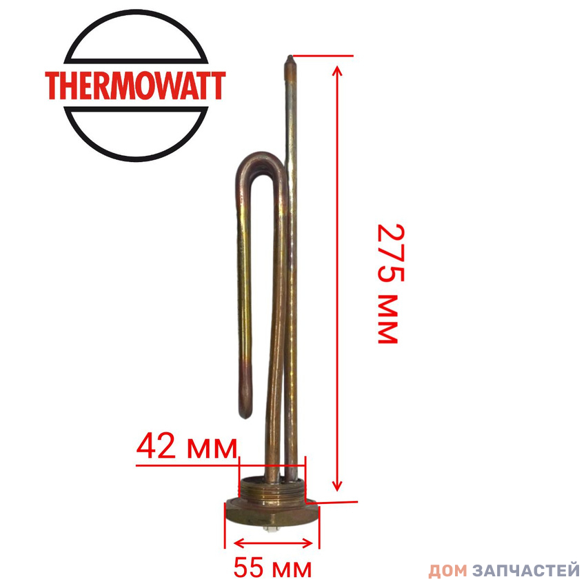 Нагревательный элемент (ТЭН) RCT TW3 1500W 230V, резьба D-42 mm, c местом под анод M6 THERMOWATT КОРОТКИЙ 182315