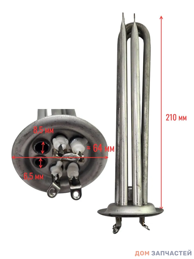 Нагревательный элемент (ТЭН) RF фл. 64 2000W (1+1) НЕРЖ под анод М6, конт по БОЛТЫ (Electrolux | Centurio | Royal) 182511 20115 EWH