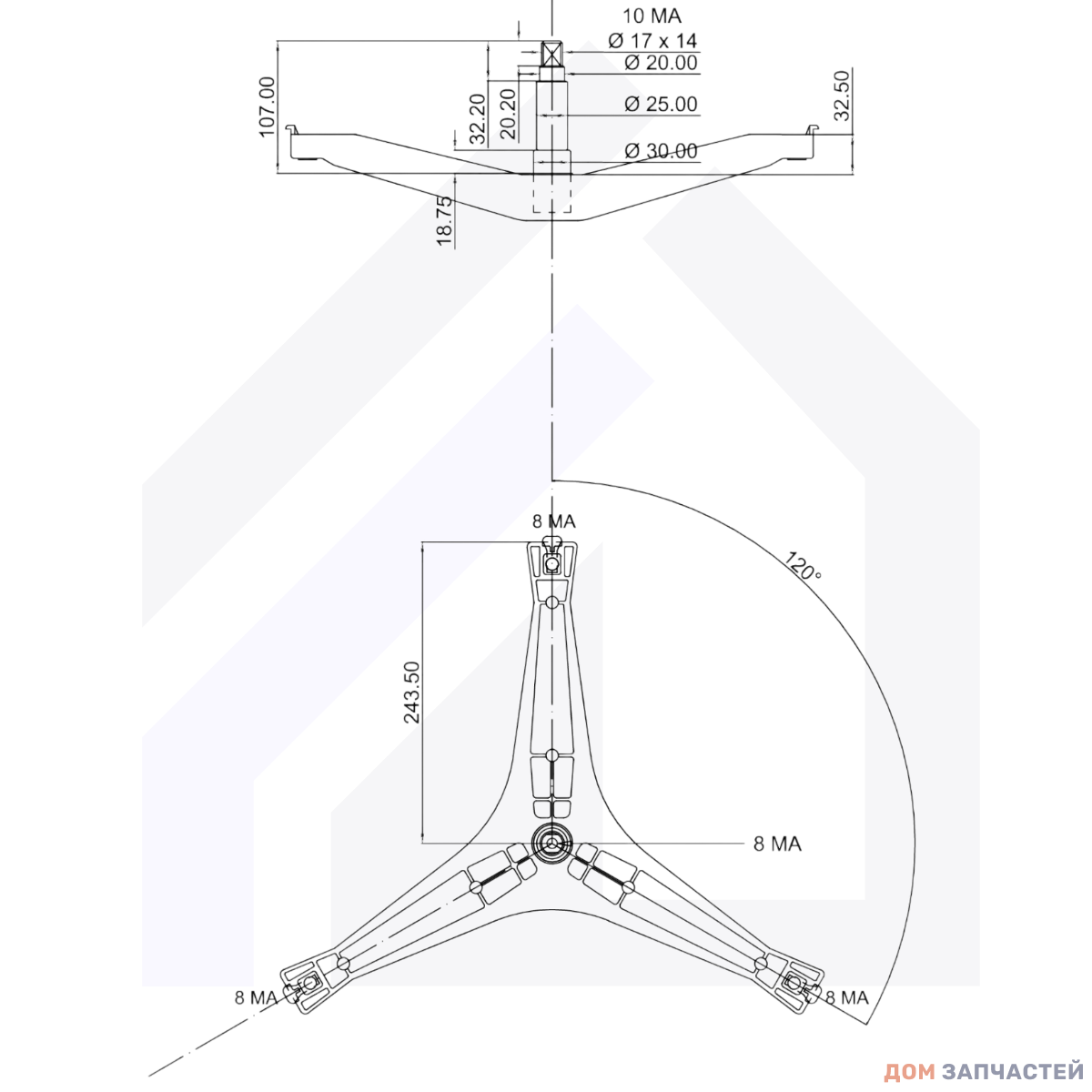 EBI 740 Крестовина барабана SAMSUNG DIAMOND Н вала 107 мм, подш 204,205 Сальник 30x60,55х10|12 DC97-15971A DC97-15183A DC60-00061A (15 шт|кор) 09EB740 зам. SPD016SA, DC60-00061A*, cod740