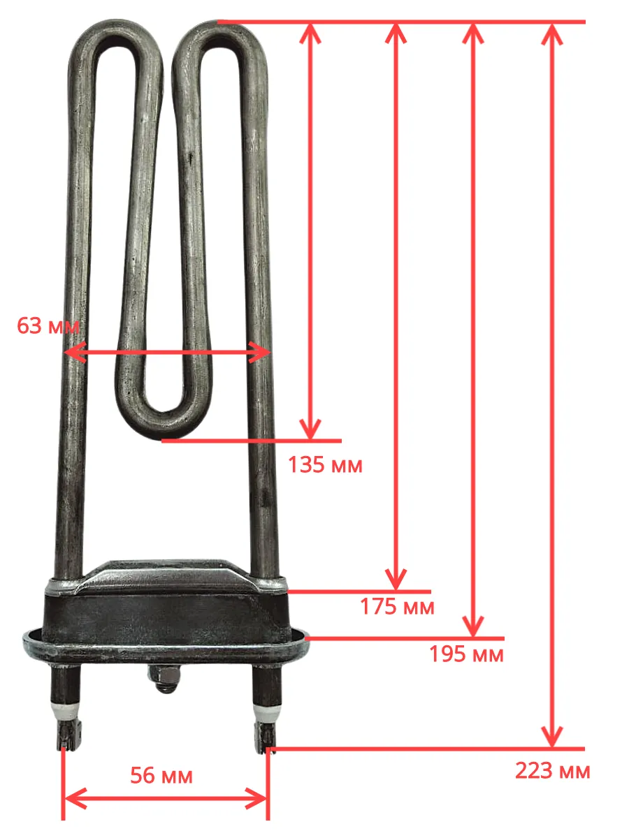 ТЭН 2000 W для стиральной машины, без отверстия под датчик